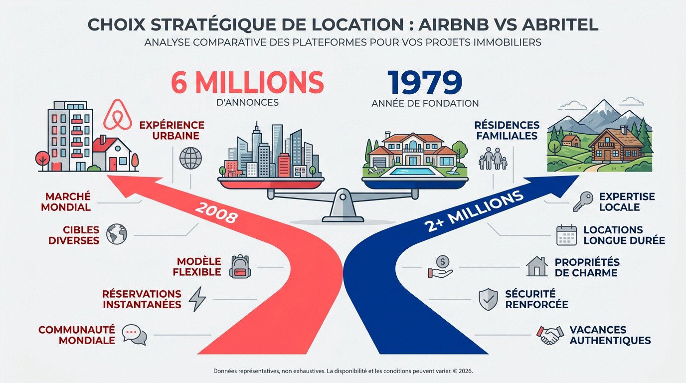 Comparatif des logos et services Airbnb et Abritel pour la location de vacances