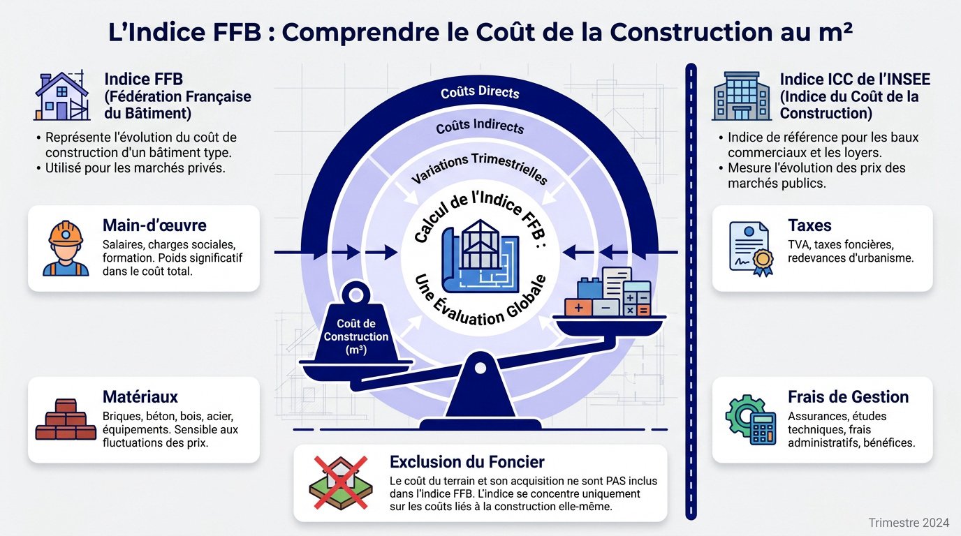 Graphique illustrant l'&eacute;volution de l'indice FFB et le co&ucirc;t de la construction