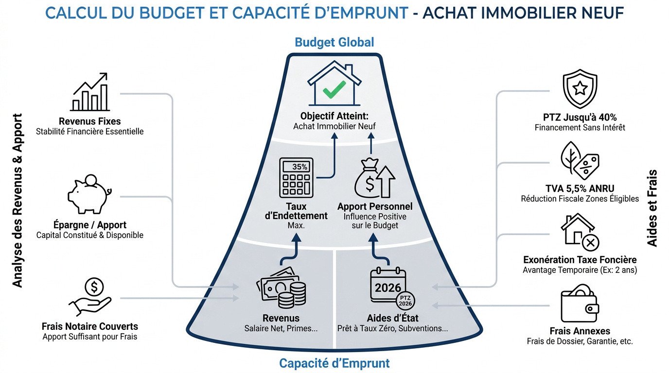 Analyse de la capacité d'emprunt et du budget pour un achat immobilier neuf