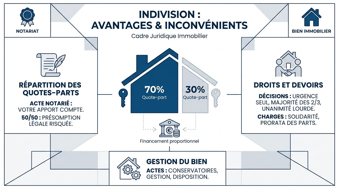 Couple discutant des modalités juridiques d'un achat immobilier en indivision