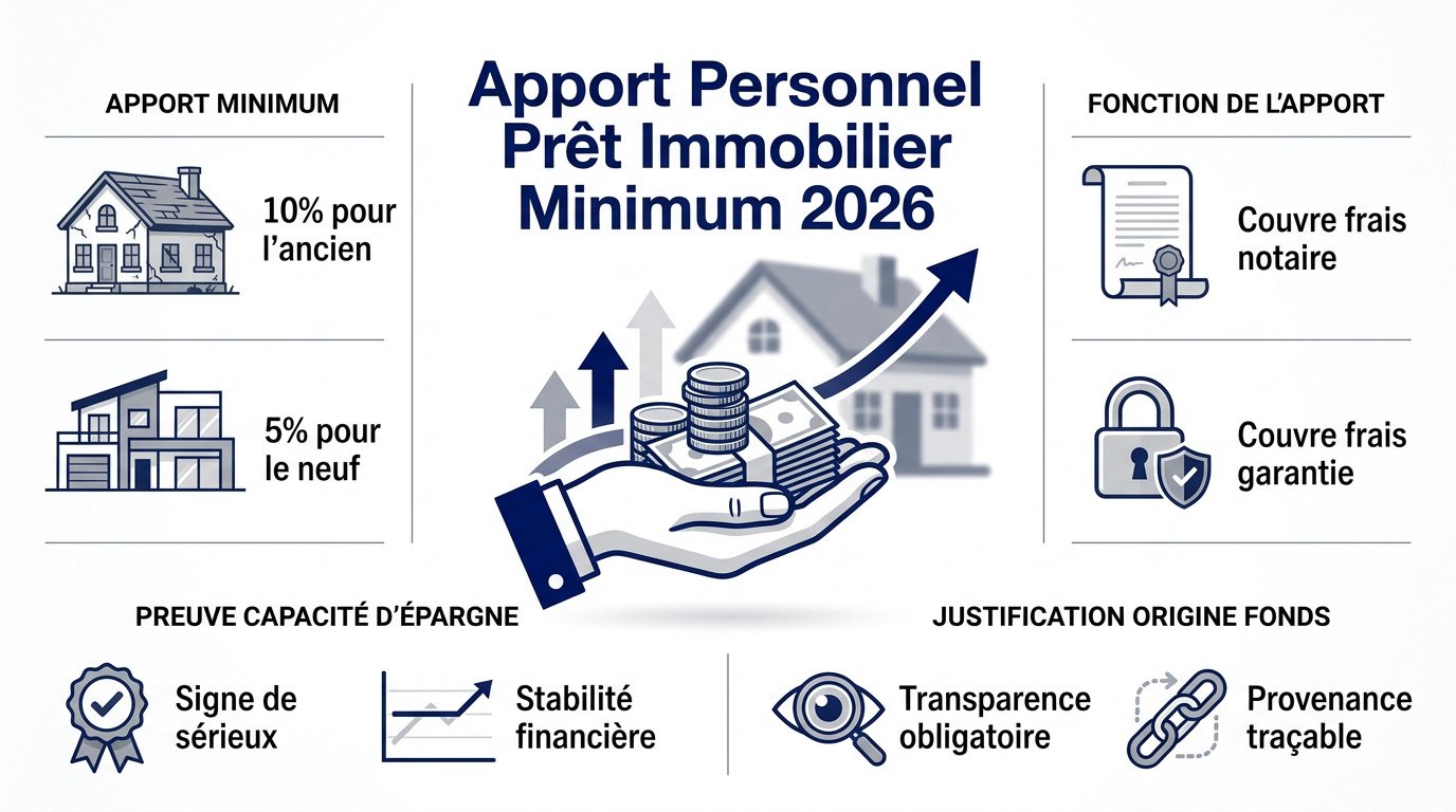 Graphique illustrant le montant de l'apport personnel minimum pour un crédit immobilier en 2026