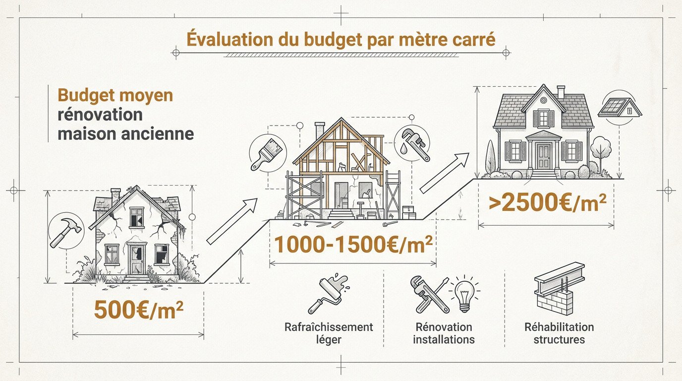Estimation des coûts au mètre carré pour la rénovation d'une maison ancienne selon l'ampleur des travaux