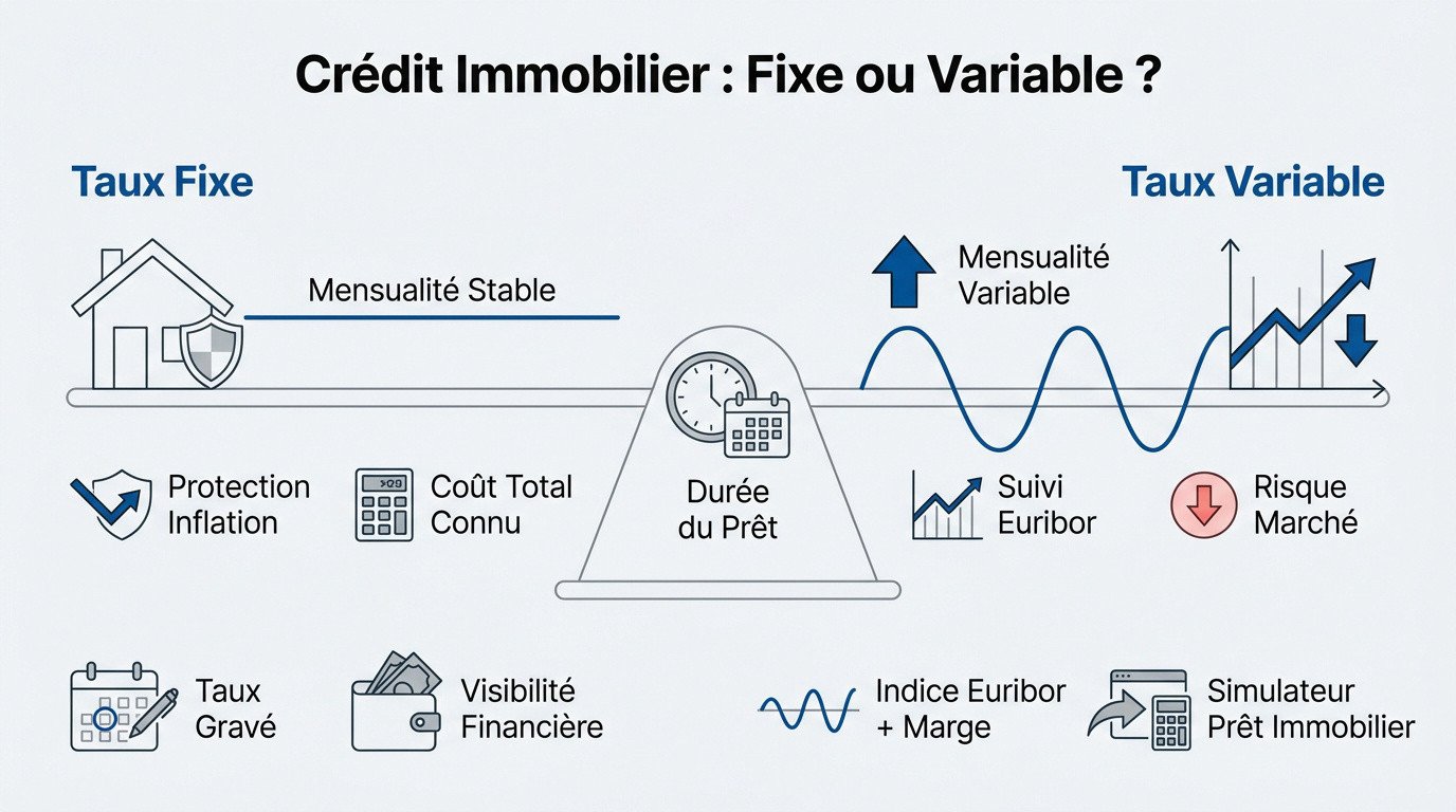 Comparaison entre un prêt immobilier à taux fixe et un prêt à taux variable