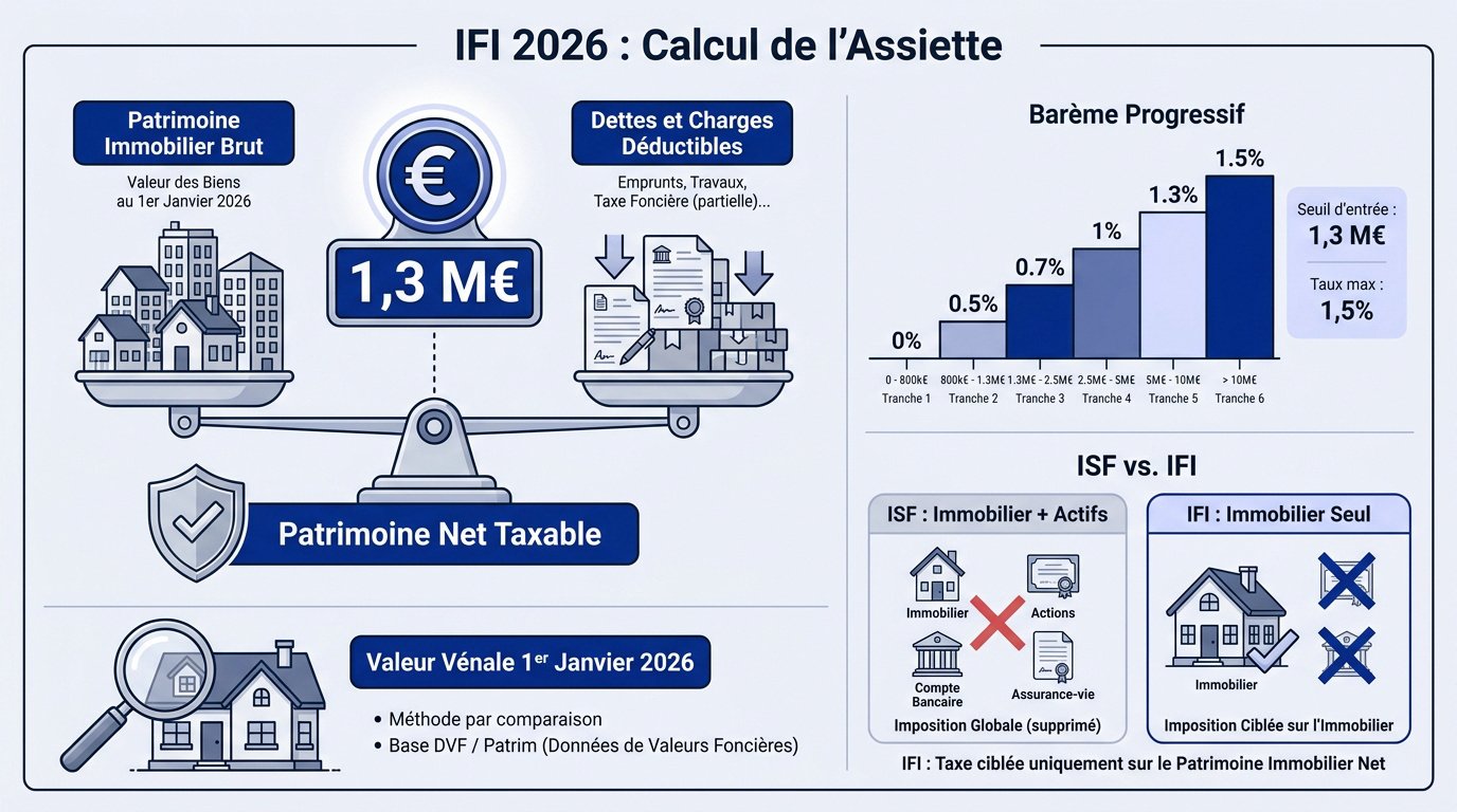 Calcul de l'assiette taxable pour l'IFI 2026