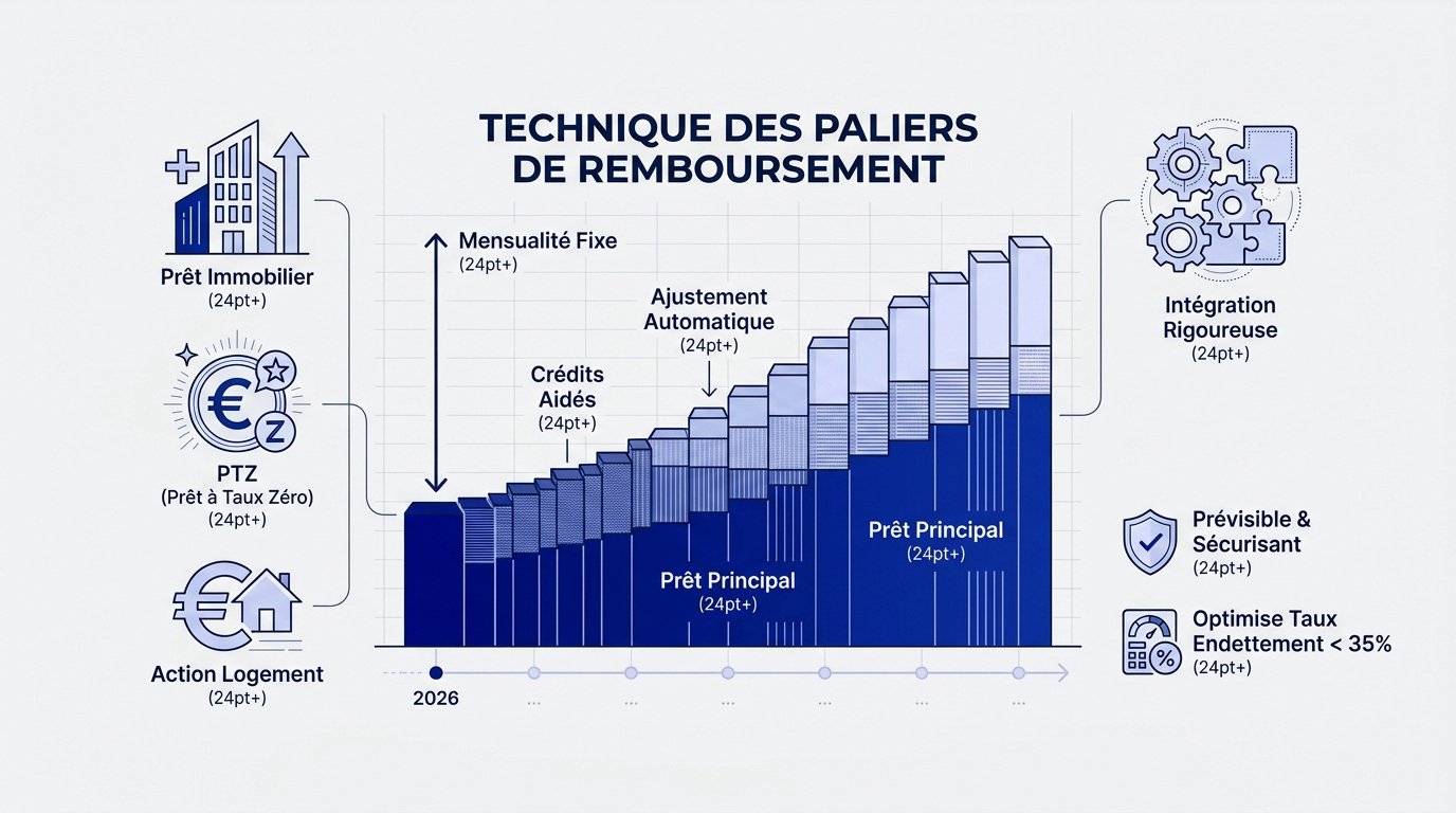 Infographie expliquant les paliers de remboursement d'un lissage de prêt immobilier