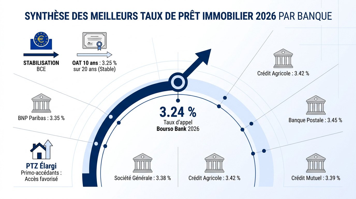 Graphique comparatif des taux immobiliers 2026 par banque