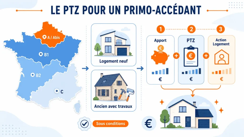 Infographie PTZ et aides pour primo accedant en 2026