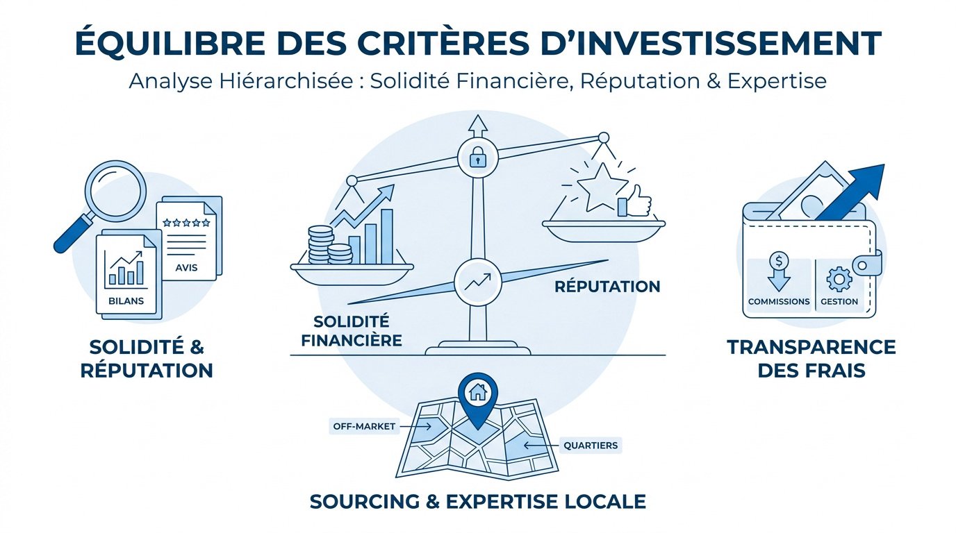 Graphique illustrant l'équilibre entre rendement, risque et frais d'agence pour un investissement immobilier