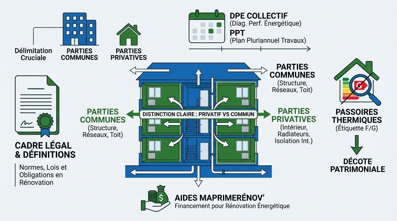 Infographie détaillant les étapes de la rénovation énergétique en copropriété