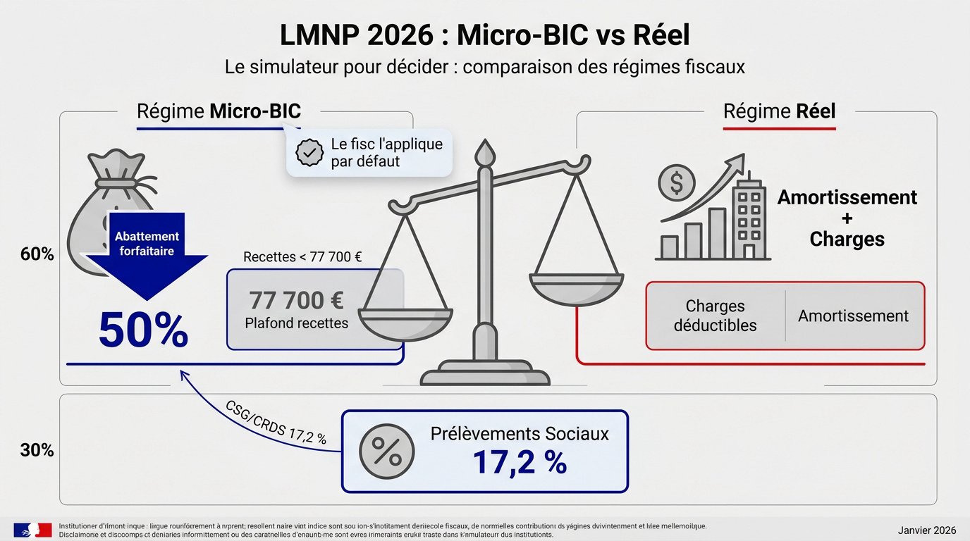 Comparaison fiscale entre le régime réel et le micro-BIC pour un investissement LMNP en 2026