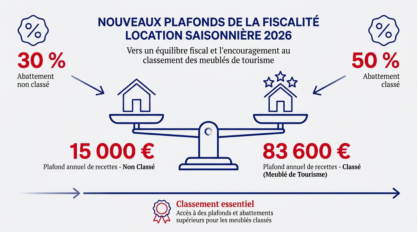 Tableau récapitulatif des nouveaux plafonds fiscaux 2026 pour la location saisonnière