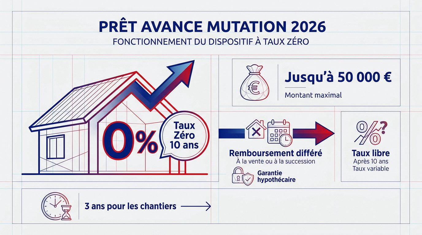 Schéma explicatif du prêt avance mutation 2026 pour la rénovation énergétique