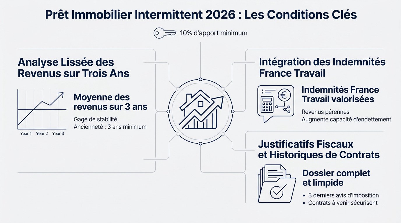 Graphique illustrant les conditions de prêt immobilier pour les intermittents en 2026