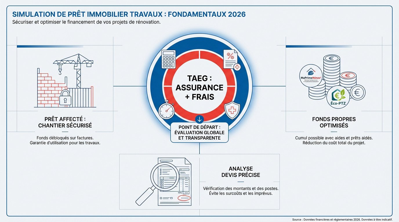 Graphique illustrant les paramètres d'une simulation de prêt travaux en 2026