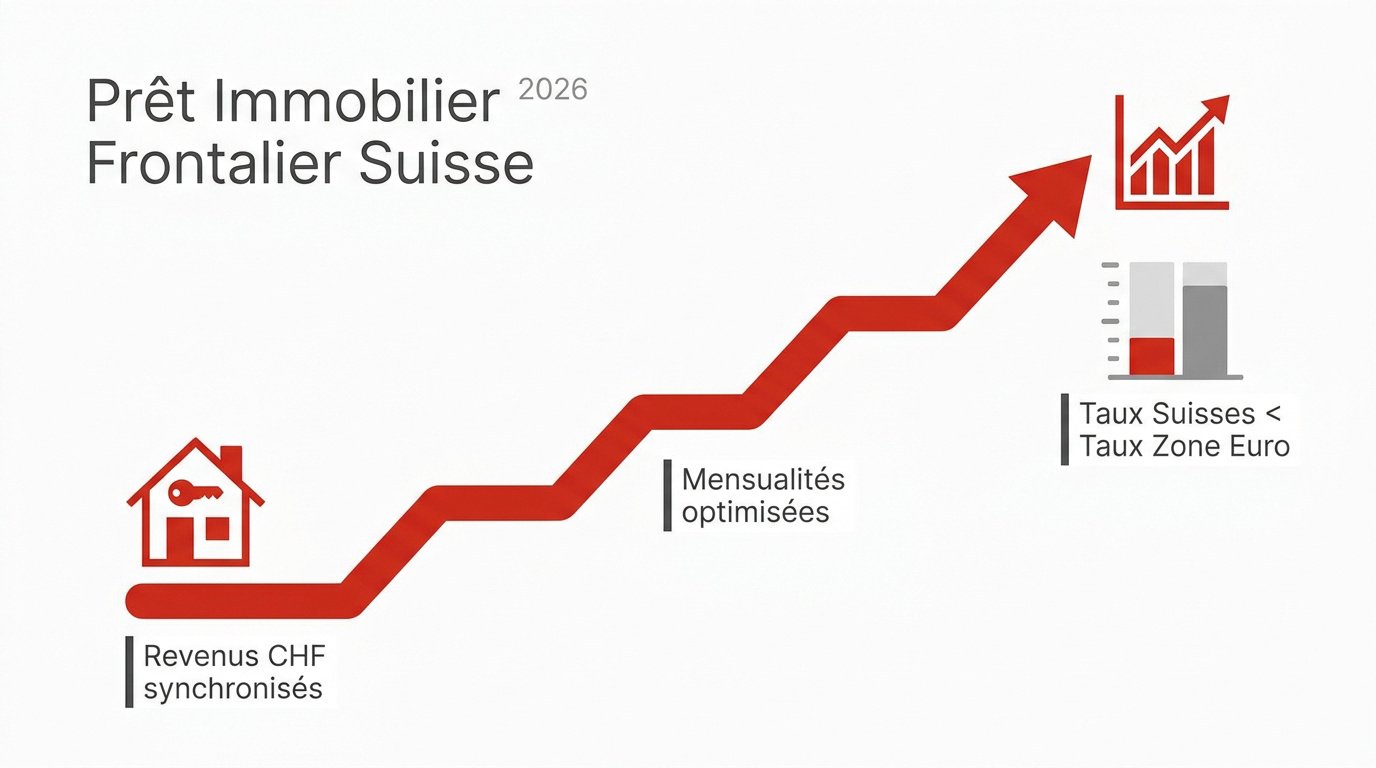 Conseiller bancaire expliquant le prêt immobilier en devises pour frontalier suisse en 2026
