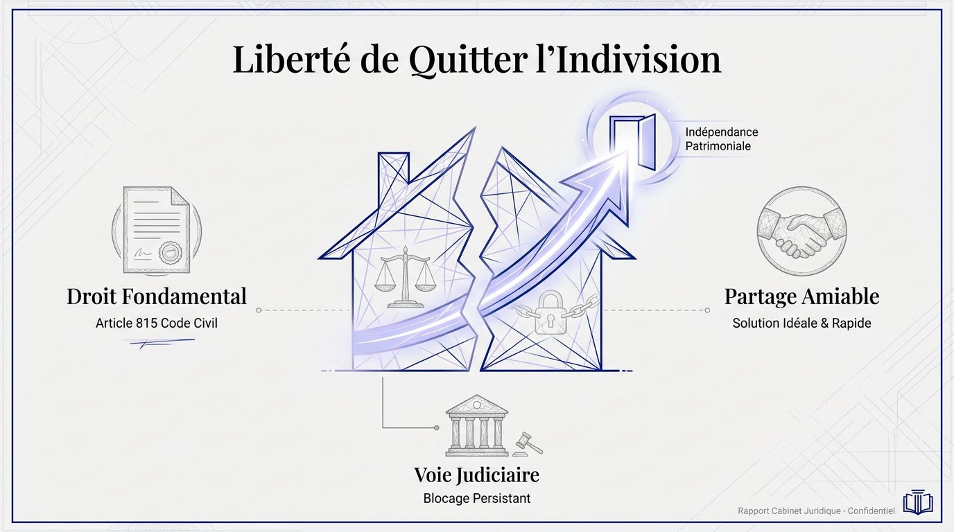 Procédure juridique pour quitter une indivision immobilière sans l'accord des coïndivisaires