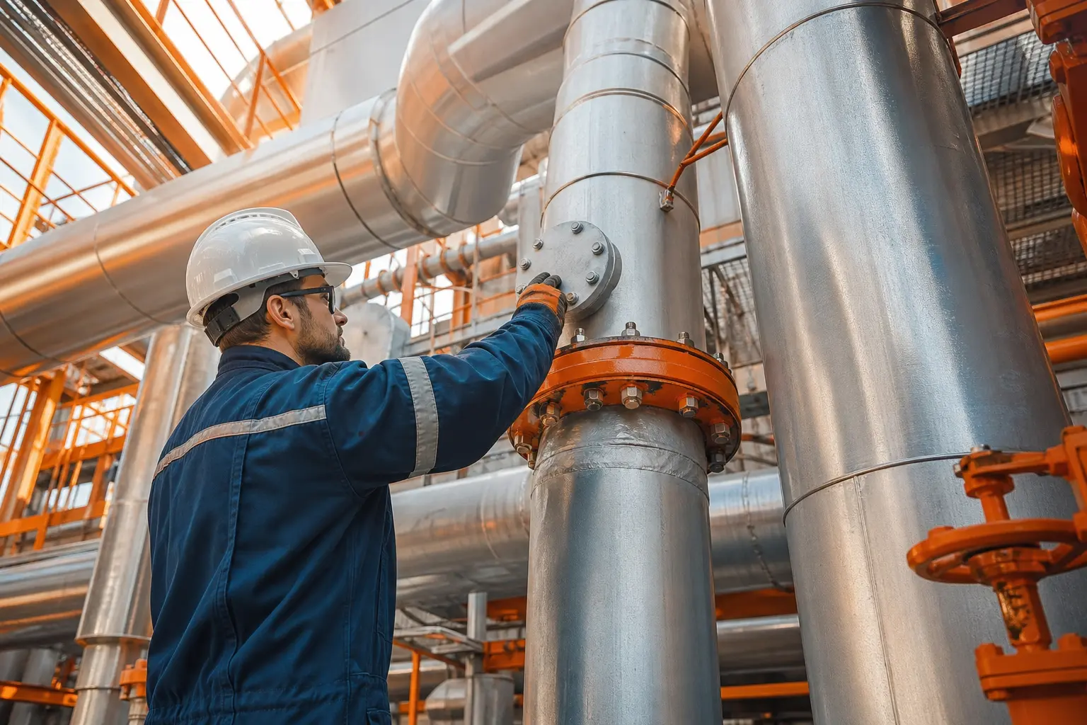 L'épuration du biogaz avant injection Technicien contrôlant l'épuration du biogaz avant distribution