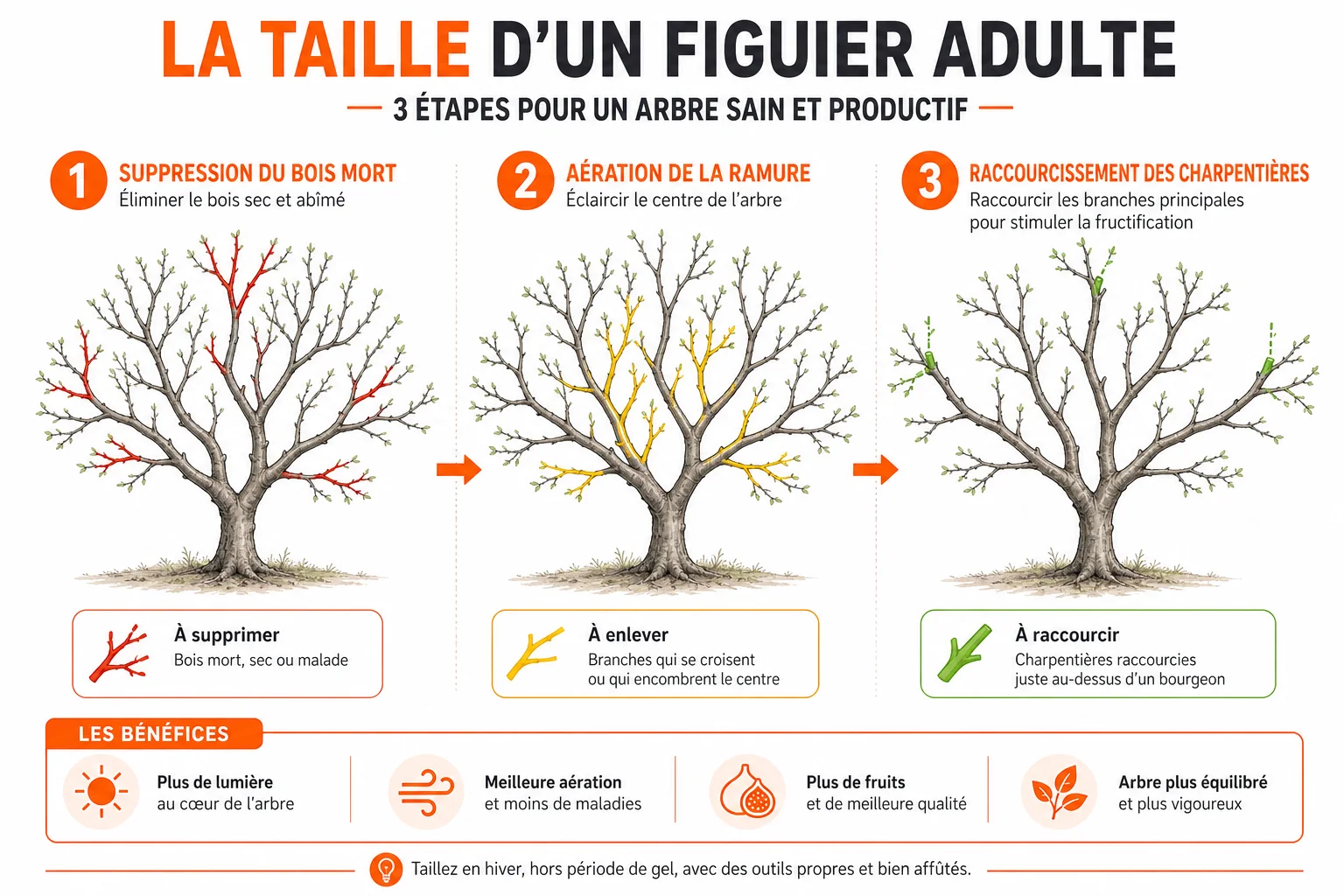Les 3 étapes clés pour tailler un figuier adulte étapes de la taille d'un figuier taille adulte en schéma