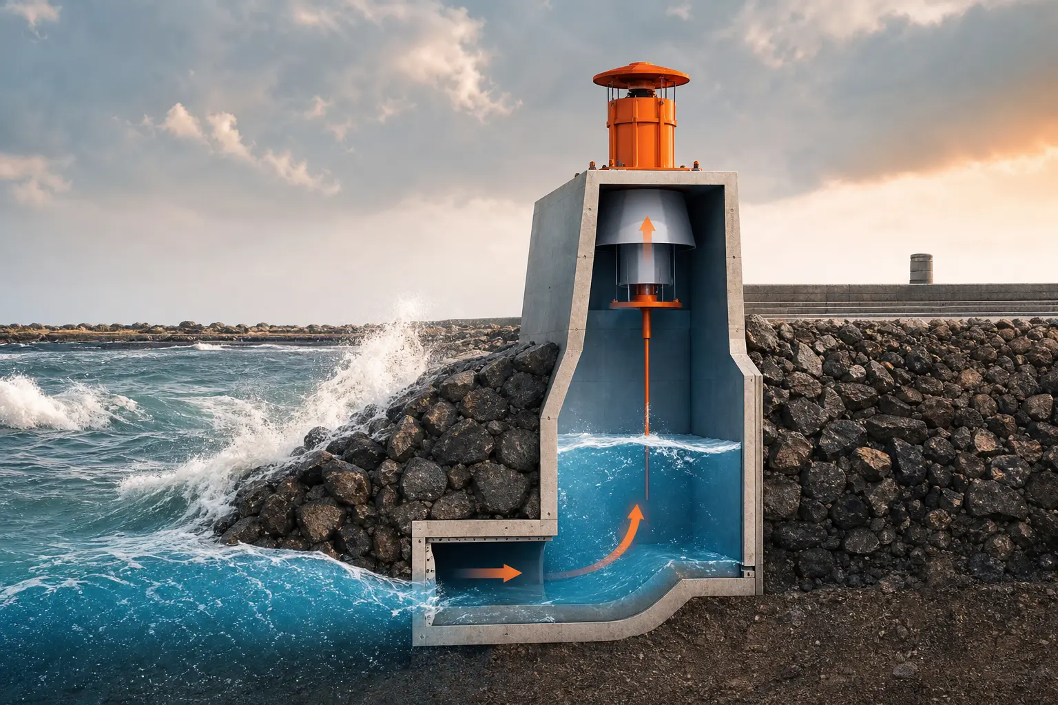 Fonctionnement d'un système houlomoteur à colonne d'eau oscillante